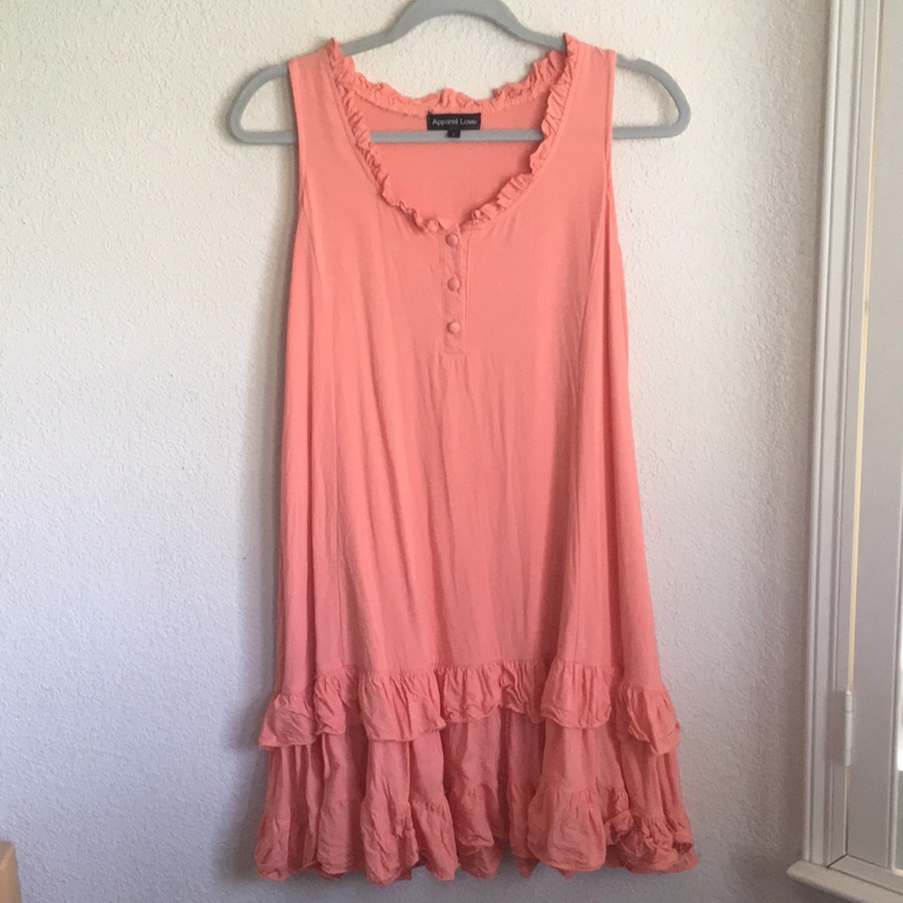 Ruffled Coral Sleeveless Tunic Dress